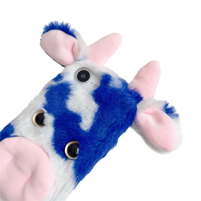 A-One Brand - iPhone 16e Mobilskal Fluffy Cute Cow Plush TPU - Rosa