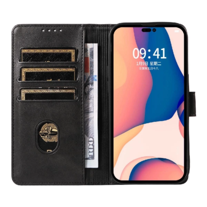 OEM - iPhone 16 Pro Max Plånboksfodral Läder - Svart