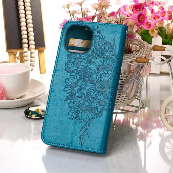 OEM - iPhone 14 Pro Max Plånboksfodral Butterfly Flower Imprinted - Blå
