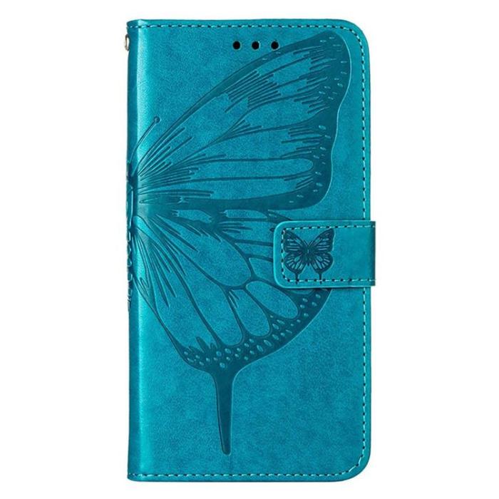 OEM - iPhone 14 Pro Max Plånboksfodral Butterfly Flower Imprinted - Blå