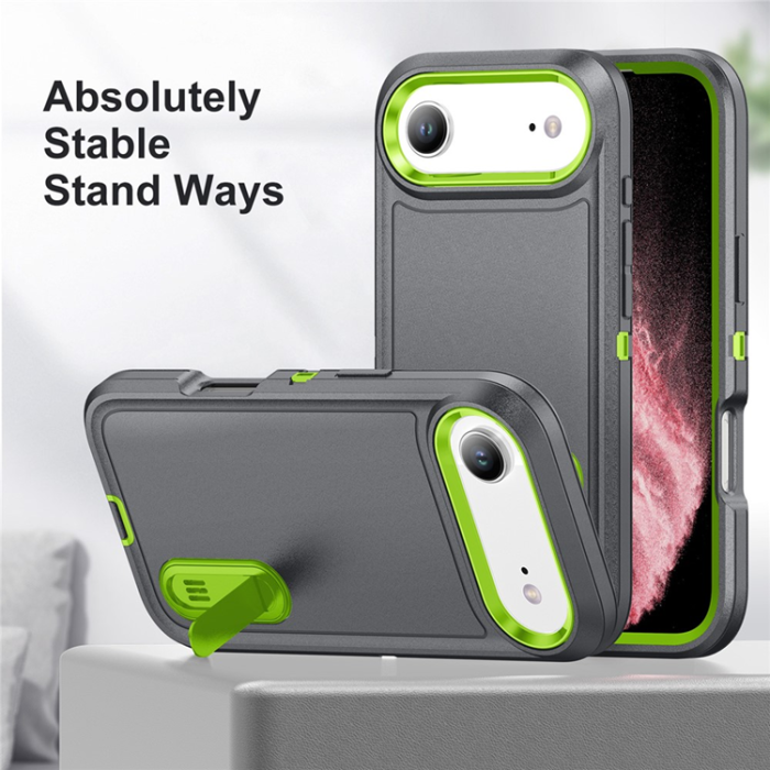 A-One Brand - iPhone 17 Air Mobilskal Kickstand Silikon - Grå/Grön
