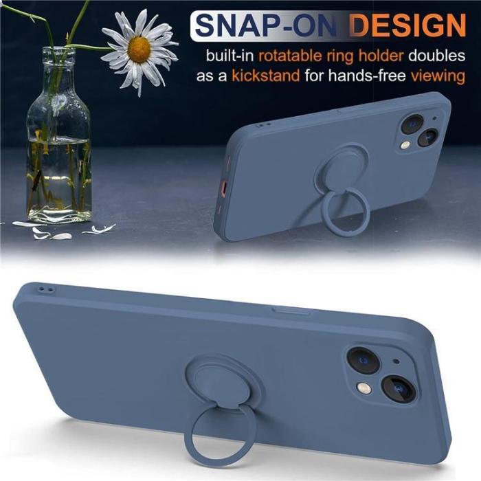 OEM - iPhone 15 Plus Mobilskal Ringhållare Liquid Silikon - Midnightblå