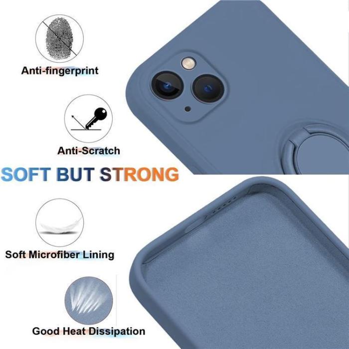 OEM - iPhone 15 Plus Mobilskal Ringhållare Liquid Silikon - Midnightblå