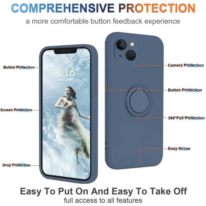 OEM - iPhone 15 Plus Mobilskal Ringhållare Liquid Silikon - Midnightblå