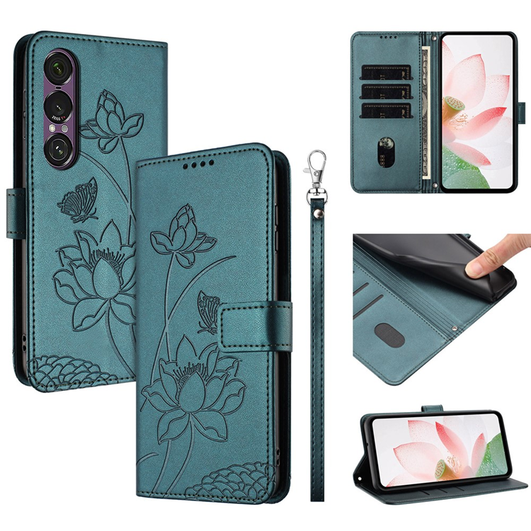 Sony Xperia 1 VII Konstläder Plånboksfodral Lotus Imprint - Grön | 2353 | AlltMobil
