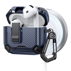 A-One Brand - AirPods 4 Skal Magsafe Carbon Fiber med Karbinhake - Mörkblå