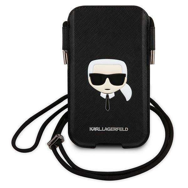 Karl Lagerfeld Saffiano Ikonik Karl`s Head 6.9"""" Halsbandsfodral - Svart | 264 | AlltMobil