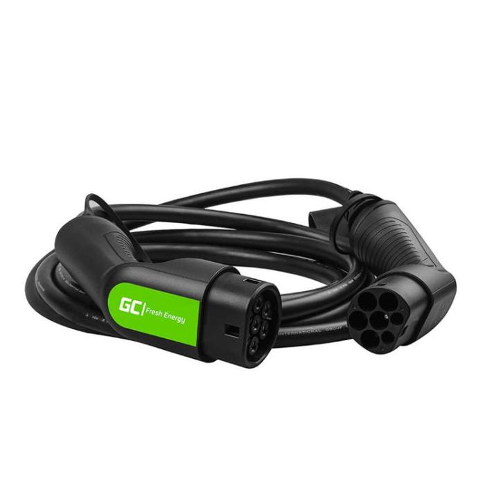 UTGATT1 - GREENCELL Laddkabel Elbil EV12 Typ2 7m 11kW 16A 3-FAS IP55 - Svart