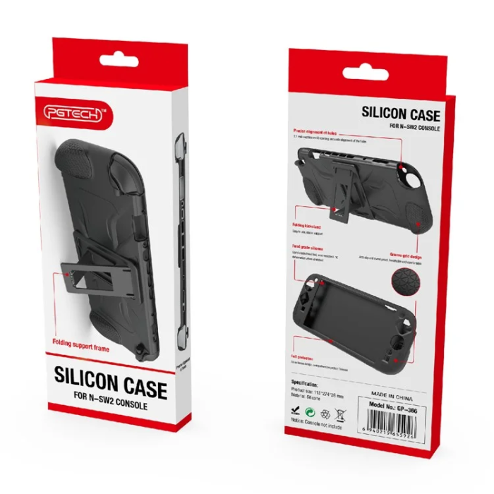 PGTECH - PGTECH Nintendo Switch 2 Skal Silikon Kickstand - Svart