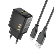Dudao - Dudao V&auml;ggladdare USB-A 2.4A GaN med USB-C Kabel A23TEU - Svart