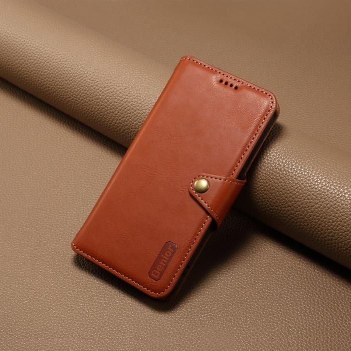DENIOR - DENIOR iPhone 14 Plus Stöttåligt Plånboksfodral Konstläder Brun