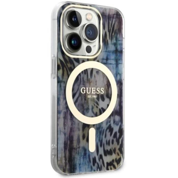 Guess - Guess iPhone 14 Pro Max Mobilskal MagSafe Leopard - Blå