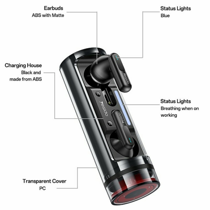 Yesido - YESIDO TWS Trådlösa Bluetooth-Hörlurar 5.3 Semi In-Ear TWS39 - Svart