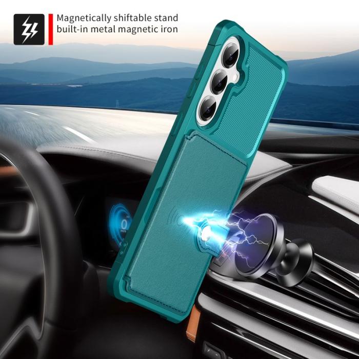 OEM - Mobilfodral för Samsung Galaxy S26 Plus Kortfack Konstläder + TPU - Grön