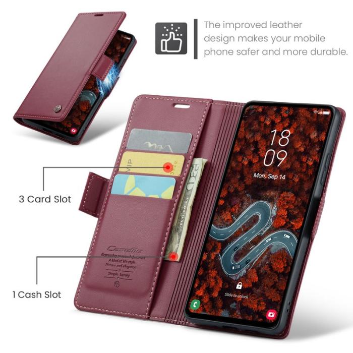 Caseme - CASEME Plånboksfodral Konstläder för Samsung Galaxy S24 FE - Röd