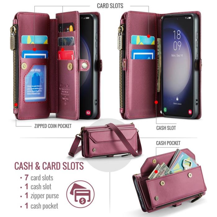 Caseme - CASEME Plånboksfodral Konstläder till Samsung Galaxy S23 - Vinröd
