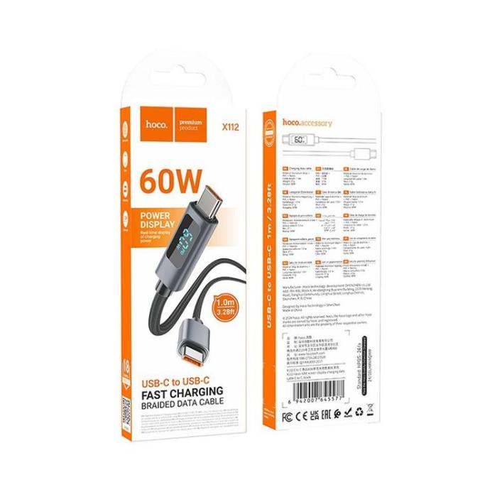 Hoco - HOCO USB-C till USB-C Kabel 3A 60W X112 1 m - Svart