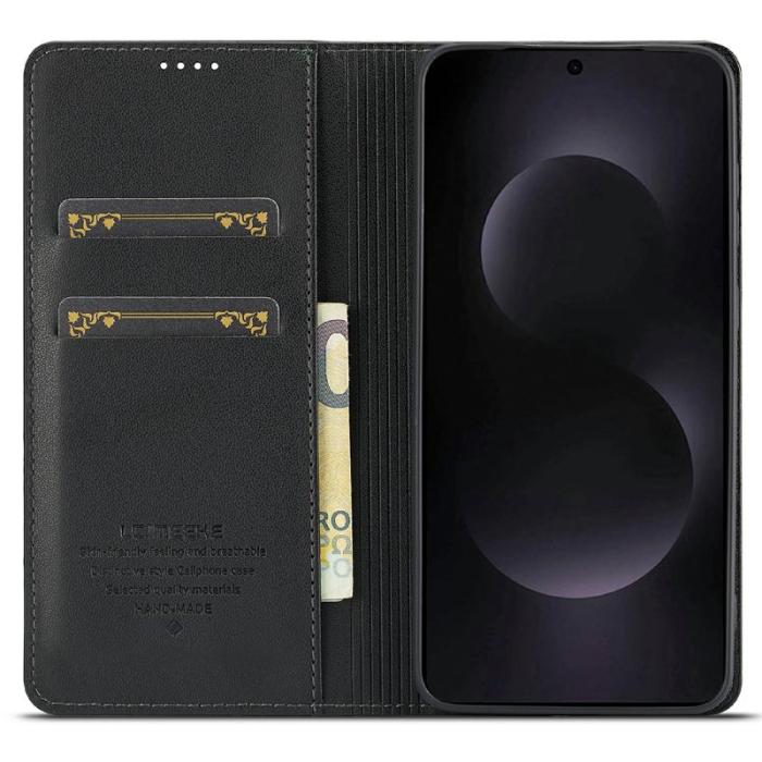 LC.imeeke - LC.IMEEKE L1 Series Samsung Galaxy S25 Edge Plånboksfodral Konstläder - Svart