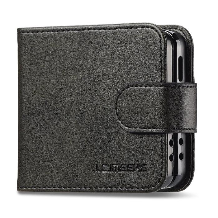 LC.imeeke - LC.IMEEKE Samsung Galaxy Z Flip7 Fodral KonstLäder - Svart