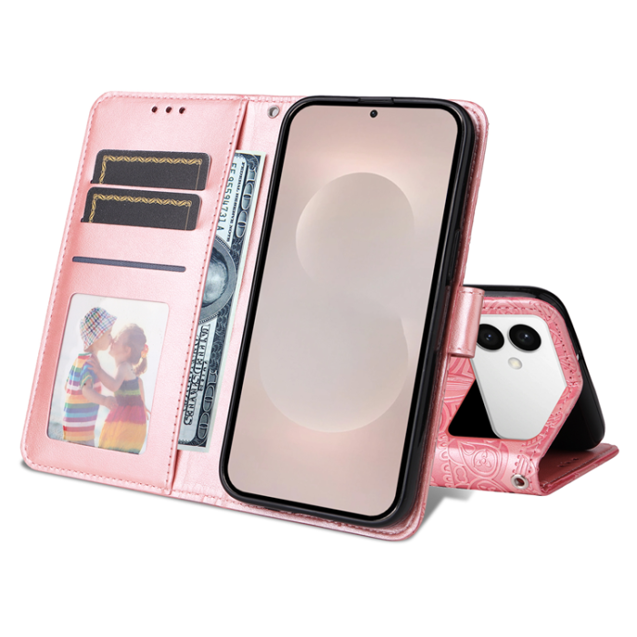 A-One Brand - Galaxy S26 Edge Plånboksfodral Sunflower Imprint Läder - Rosa