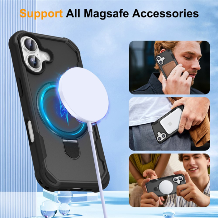 A-One Brand - iPhone 17 Mobilskal MagSafe TPU+PC Kickstand Shockproof - Svart