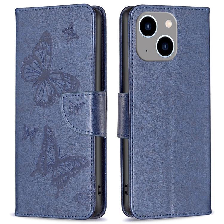 iPhone 14 Plus Plånboksfodral Butterfly Imprinted - Mörkblå | 2353 | AlltMobil
