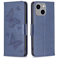 OEM - iPhone 14 Plus Plånboksfodral Butterfly Imprinted - Mörkblå