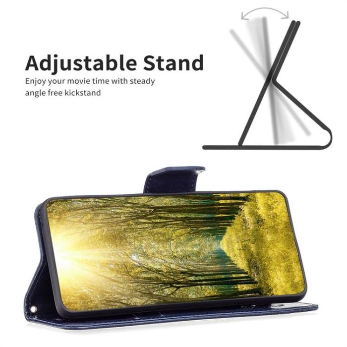 OEM - iPhone 14 Plus Plånboksfodral Butterfly Imprinted - Mörkblå