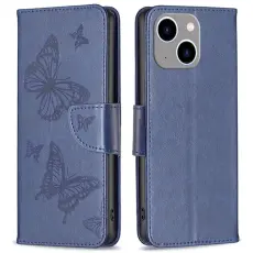 OEM - iPhone 14 Plus Plånboksfodral Butterfly Imprinted - Mörkblå