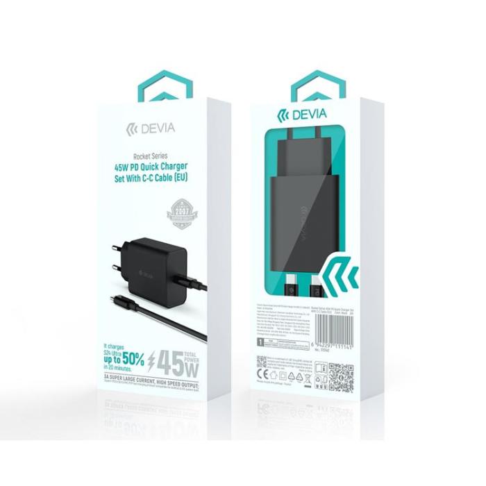 Devia - Devia Raket Snabbladdare USB-C 45W PD USB-C/USB-C Kabel
