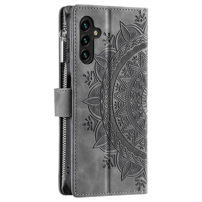 A-One Brand - Galaxy A34 5G Plånboksfodral Mandala Flower Imprinted - Svart