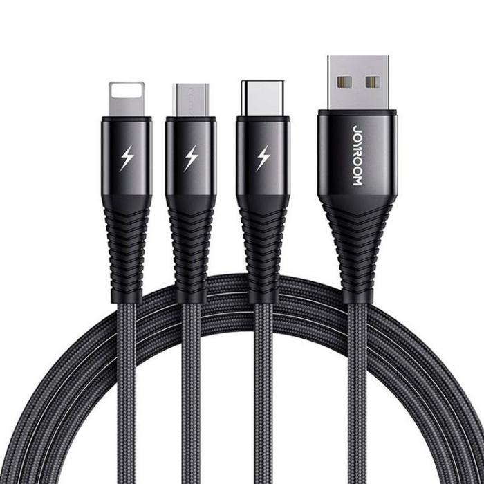 UTGATT1 - Joyroom 3in1 USB-C , Lightning , Micro-Usb Kabel 120cm - Svart