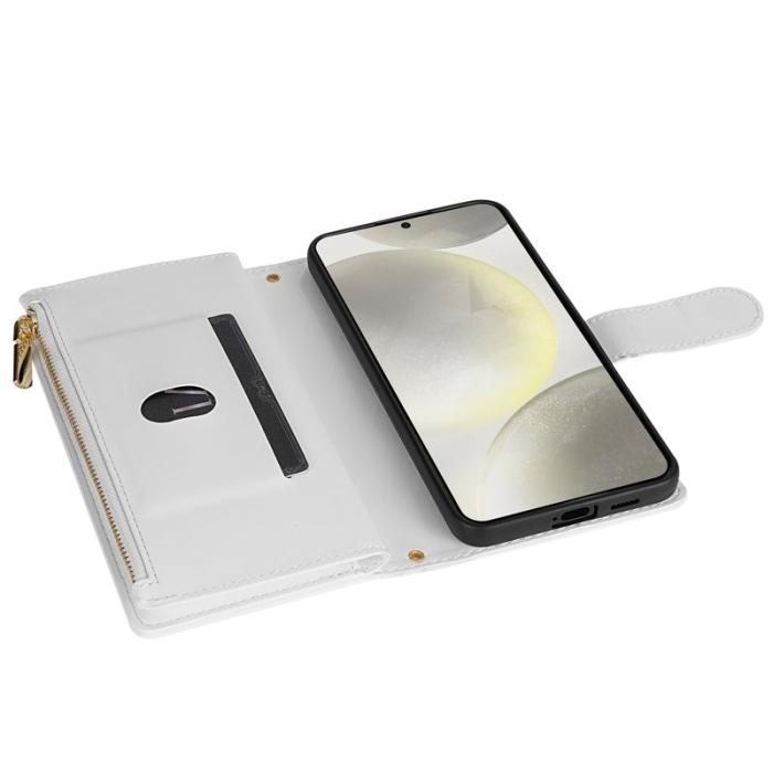 OEM - Samsung Galaxy S26 Fodral Rhombus Stitching Äkta Läder - Vit