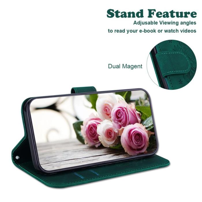 OEM - Samsung Galaxy S26 / S26 Pro Plånboksfodral Konstläder Butterfly Blomma - Grön