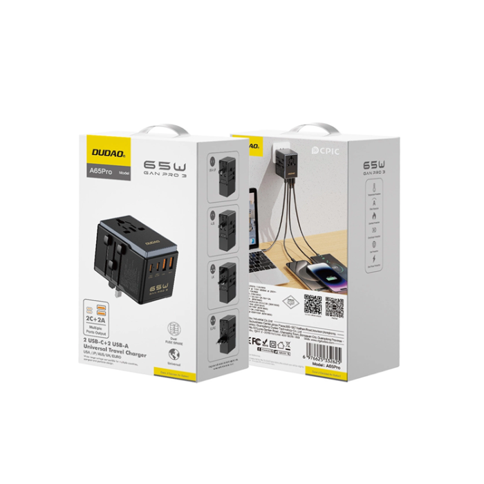 Dudao - Dudao Reseadapter 65W 2x USB-C 2x USB-A A65Pro - Svart