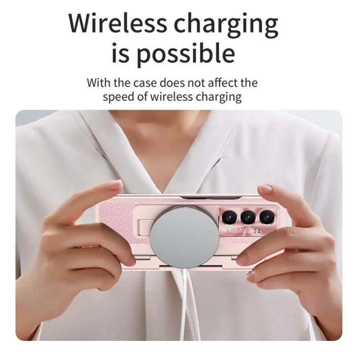 A-One Brand - Galaxy Z Fold7 5G Mobilskal läder + PC Kickstand - Rosa