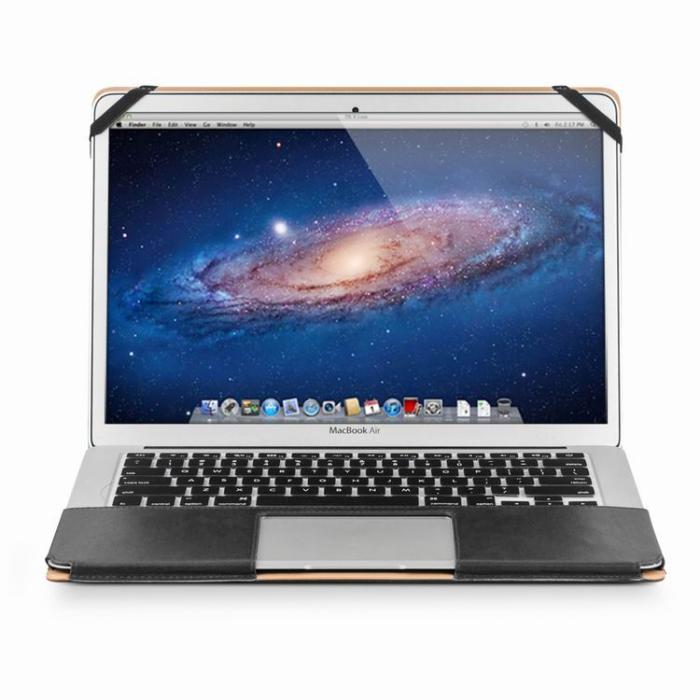 UTGATT5 - Qialino Macbook Air 13.3 tum / Macbook Pro 13 tum fodral i äkta läder - Svart