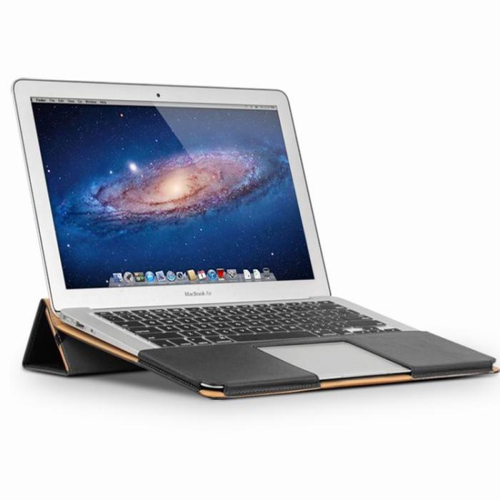 UTGATT5 - Qialino Macbook Air 13.3 tum / Macbook Pro 13 tum fodral i äkta läder - Svart