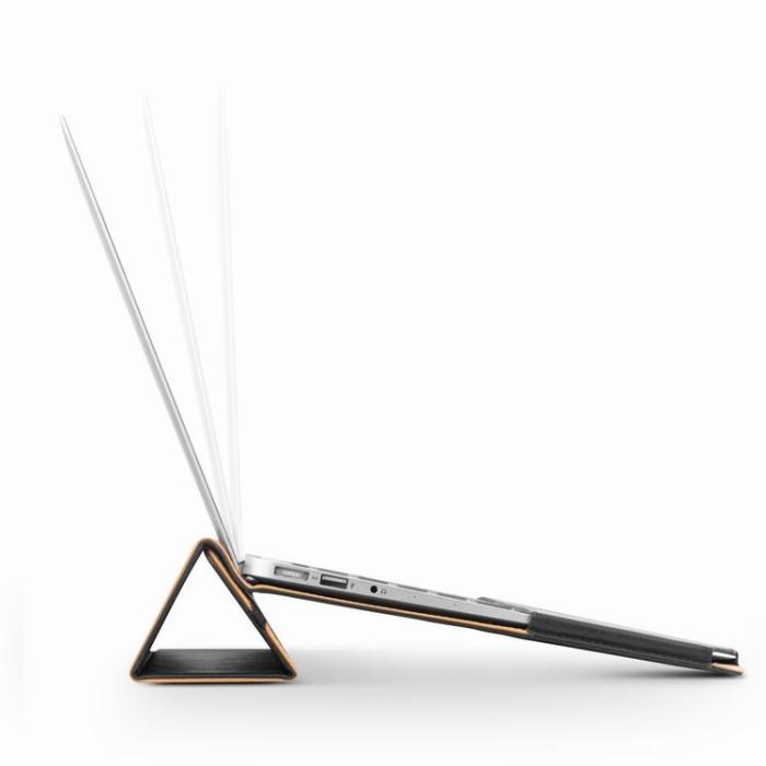 UTGATT5 - Qialino Macbook Air 13.3 tum / Macbook Pro 13 tum fodral i äkta läder - Svart