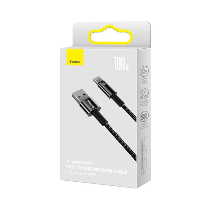 BASEUS - Baseus Tungsten USB-C till USB-A kabel 100W 1m - Svart
