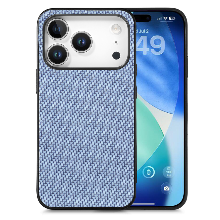 iPhone 17 Pro Mobilskal Carbon Fiber PU Läder - Blå | 2353 | AlltMobil
