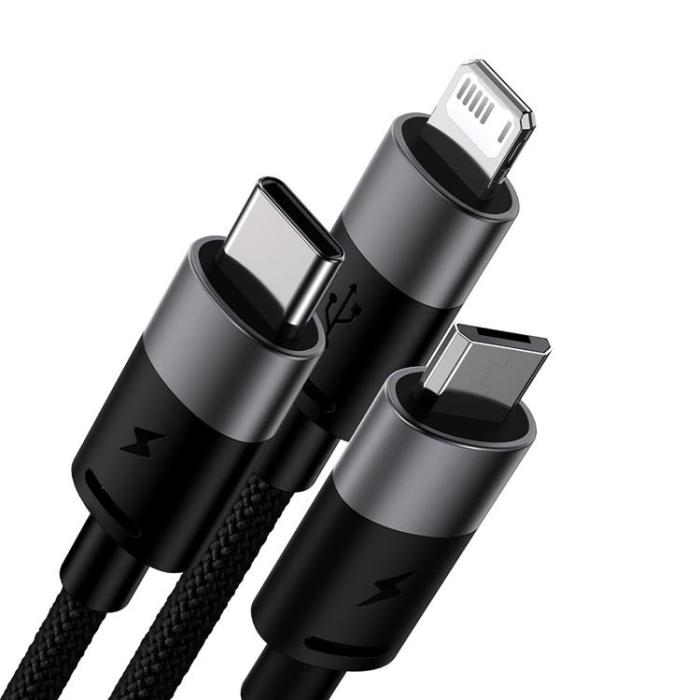 BASEUS - Baseus 3in1 USB-A till USB-C, Lightning, microUSB kabel 1.2m