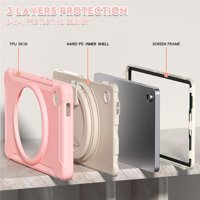 A-One Brand - Galaxy Tab A11 Skal Rotary Kickstand Handle - Sakura Rosa