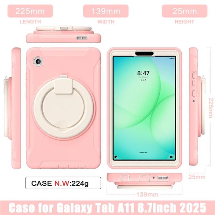 A-One Brand - Galaxy Tab A11 Skal Rotary Kickstand Handle - Sakura Rosa