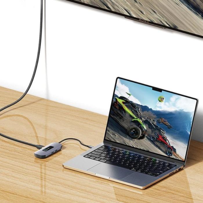 USAMS - USAMS 6in1 Adapter Hubb 100W 2xUSB-A USB-C, HDMI, TF, SD - Grå