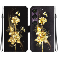 A-One Brand - Sony Xperia 1 VII Plånboksfodral Pattern Printing - Guld Rose