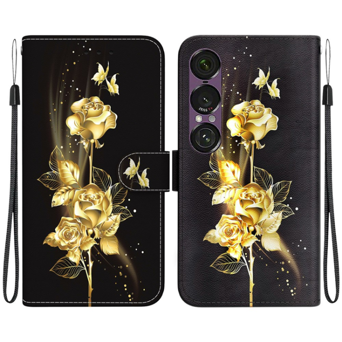 A-One Brand - Sony Xperia 1 VII Plånboksfodral Pattern Printing - Guld Rose