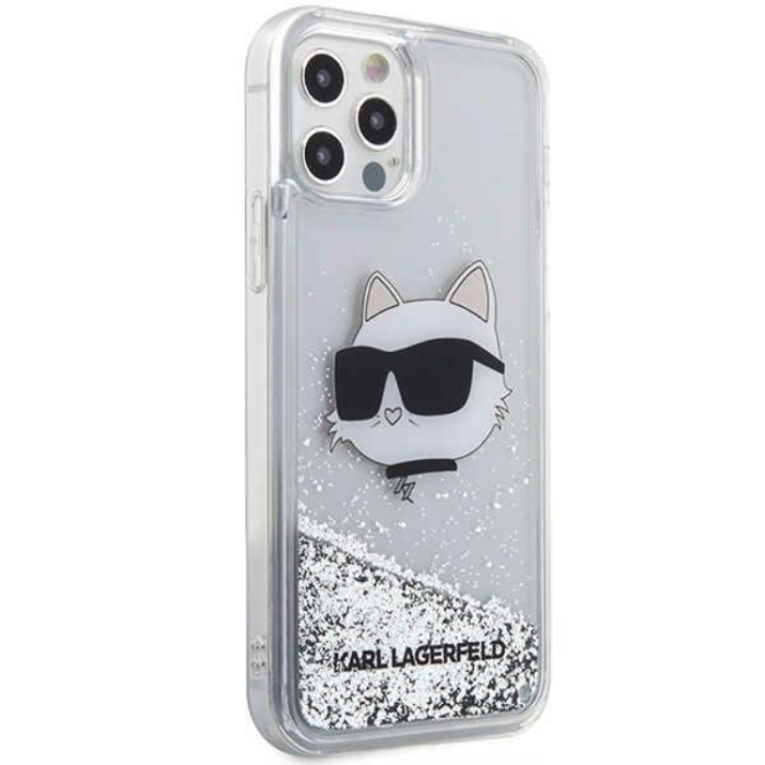 KARL LAGERFELD - Karl Lagerfeld iPhone 12/12 Pro Skal Liquid Glitter Choupette Head - Silver