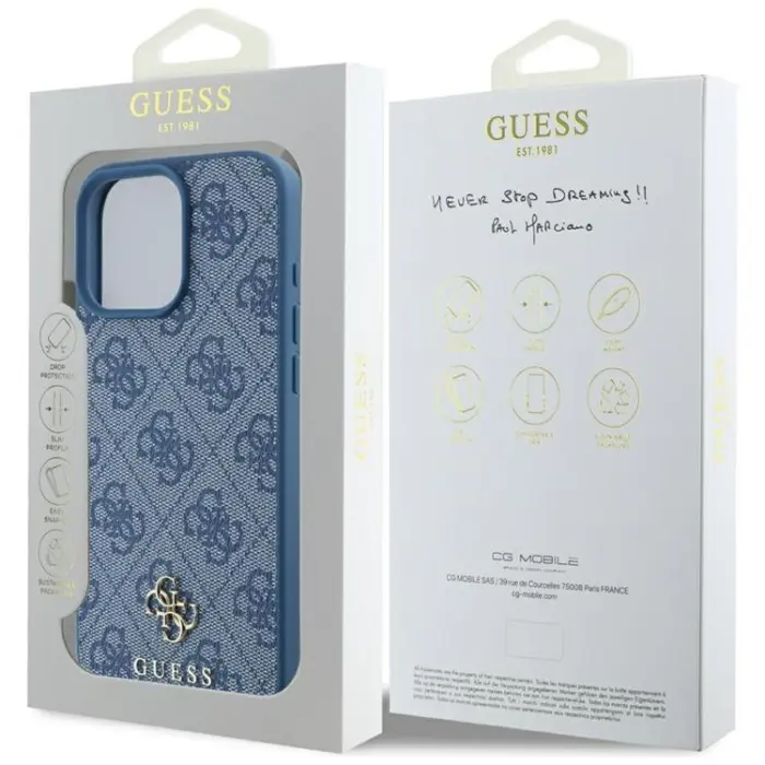 Guess - Guess iPhone 16 Pro Mobilskal MagSafe HC PU 4G Small Classic - Blå