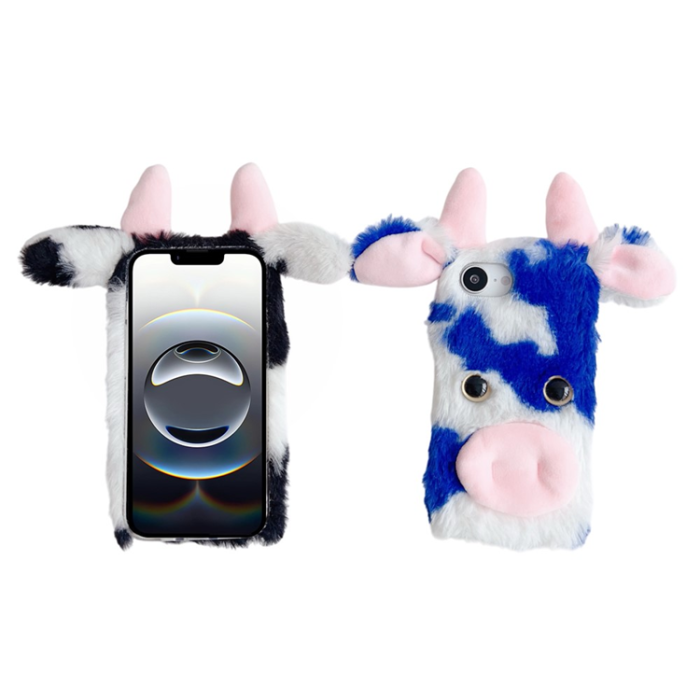 A-One Brand - iPhone 16e Mobilskal Fluffy Cute Cow Plush TPU - Rosa